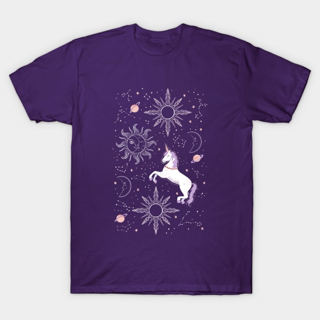 Zodiac Space Unicorn T-Shirt by latheandquill